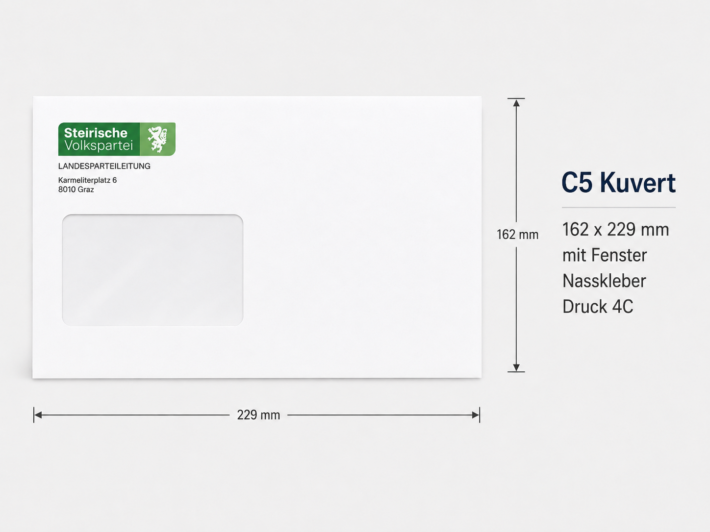 Kuvert C5, Fenster, Nasskleber, mit Druck 4C