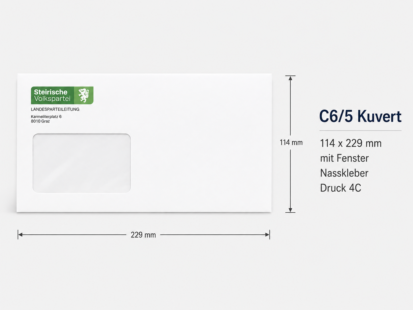 Kuvert C6/5, Fenster, Nasskleber, mit Druck 4C