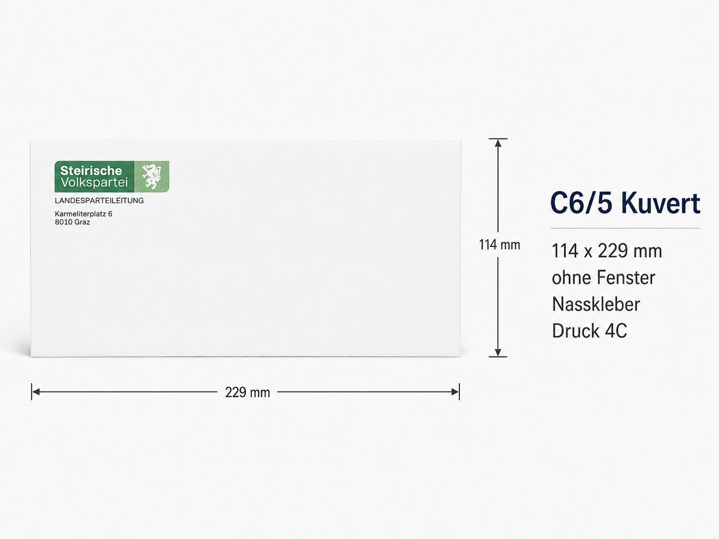 Kuvert C6/5, ohne Fenster, Nasskleber, mit Druck4C